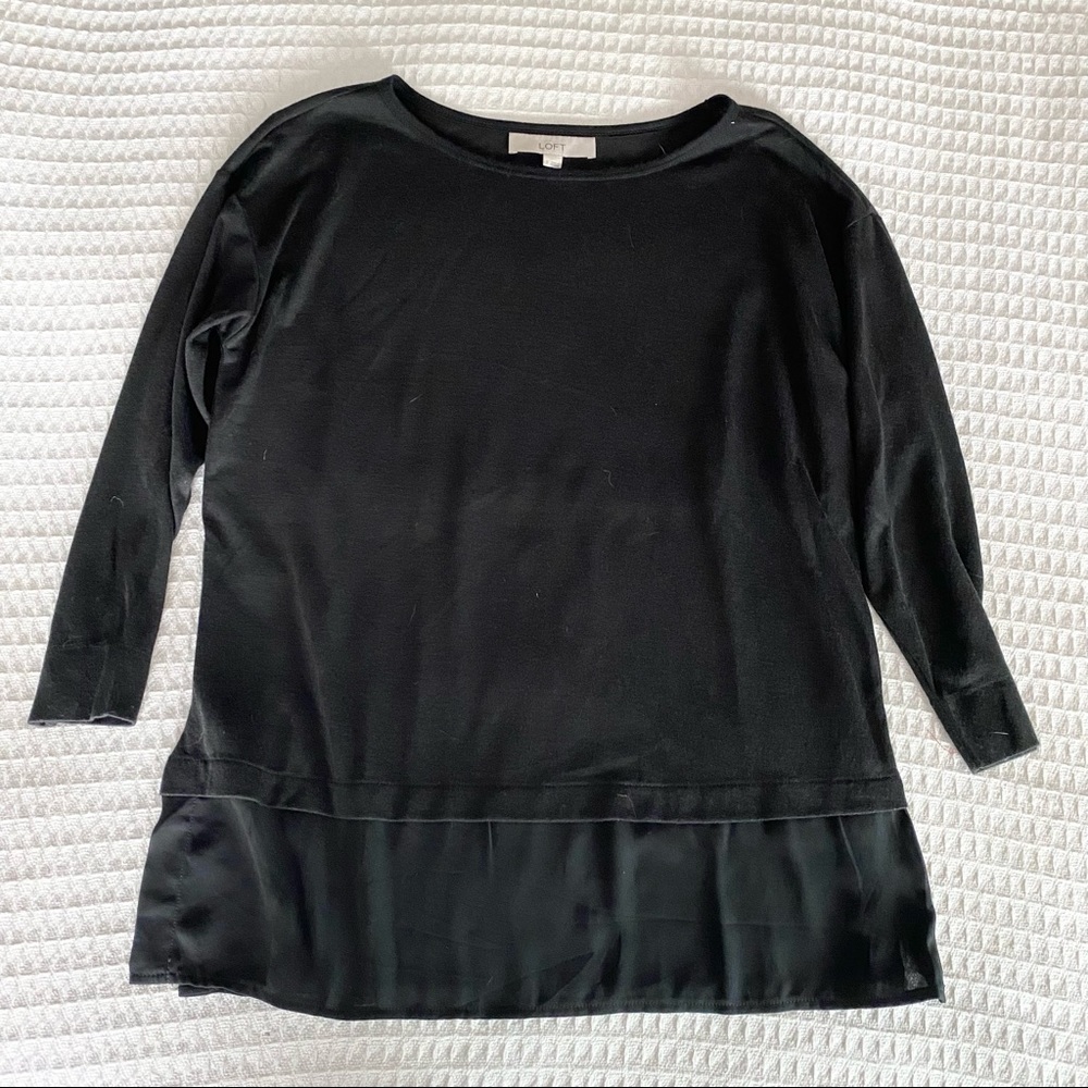 LOFT black 3/4 sleeve mixed media top size Small